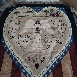 Americana Angel American Sampler Tapestry Afghan Throw ~ Artist, Cindy Shamp